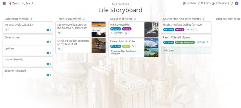 Zenkit vision board: use Zenkit to create your life plan